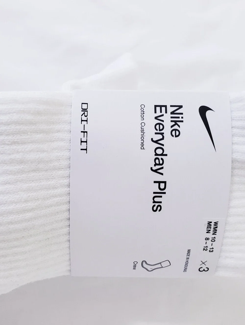 Nike Everyday Plus Cotton White High Crew Socks 3 Pack Large Mens 8 - 12 NEW